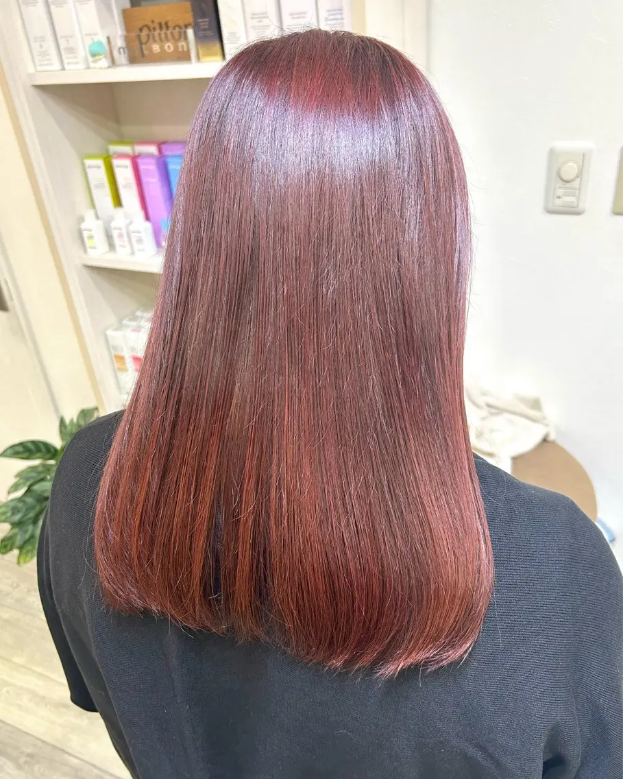 ミディアム カラー ブリーチ ダブルカラー ブリーチなしカラー レッドカラー ヘアカラー 大竹里旺/belle /インナーカラーのヘアスタイル