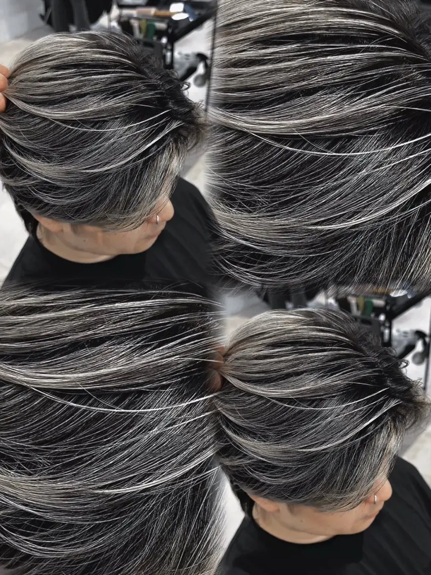 カラー メンズ メンズバレイヤージュ バレイヤージュ シルバー ホワイトシルバー ヘアカラー 表参道/ハイライト バレイヤージュのヘアスタイル