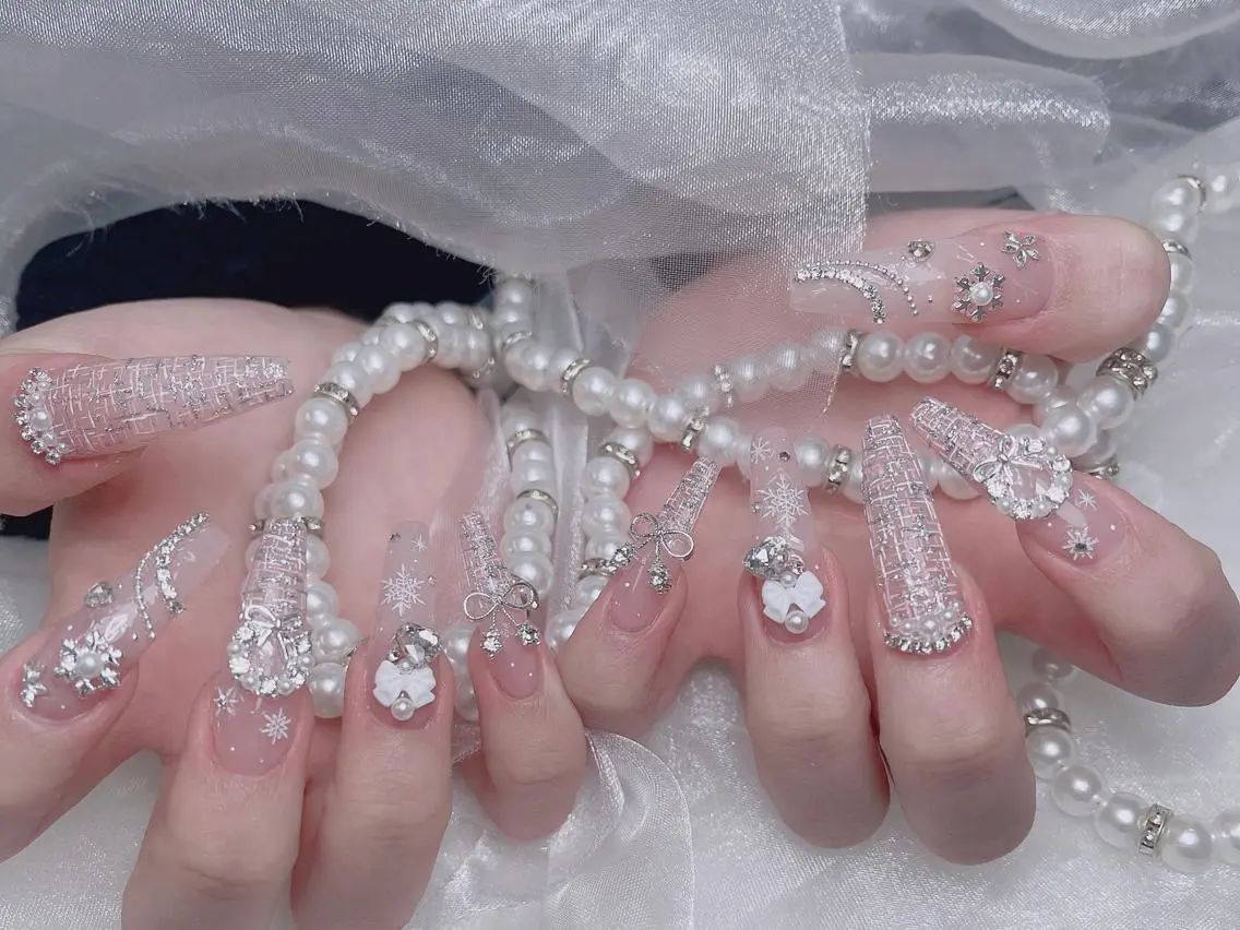 ネイル 成人式 大理石ネイル(マーブル) リボン 夏ネイル ネイルチップ ハンドネイル CoCo Nail 長さ出し専門店のネイルデザイン