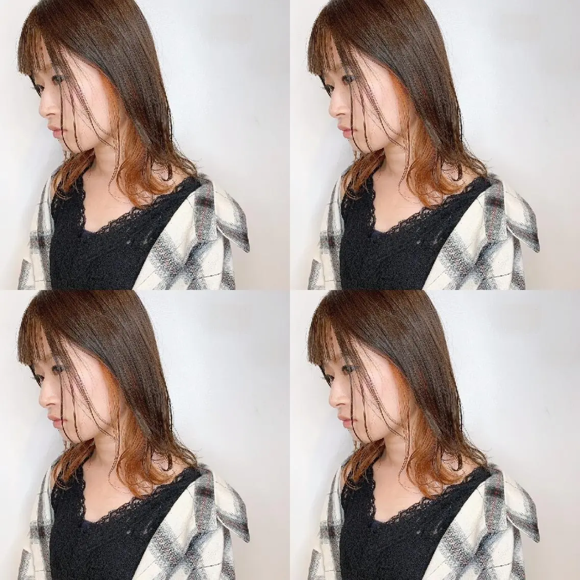 ミディアム カラー ヘアアレンジ インナーカラー オレンジ カット ヘアカラー トリートメント 竹内啓太 ボブのヘアスタイル