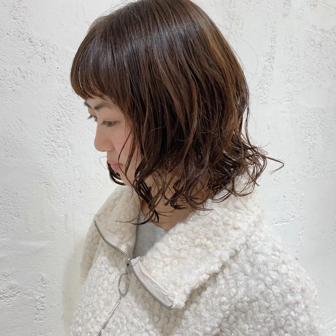 ミディアム パーマ ミディアムパーマ ボブ 🫧透明感カラー/ ボブ/小笠原汐海🪽のヘアスタイル