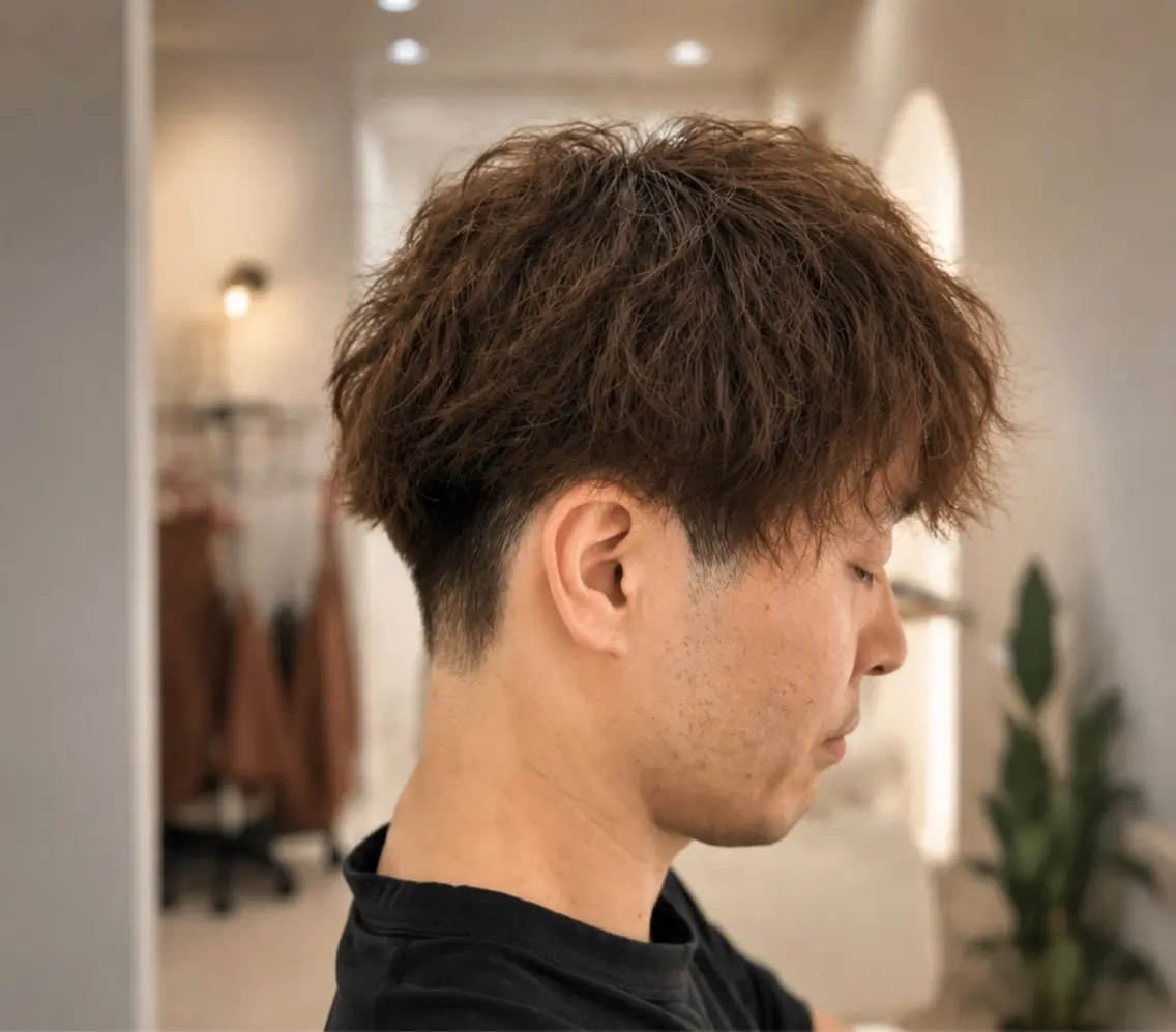 パーマ メンズ メンズパーマ 波巻きパーマ FORCE 青木明日翔のヘアスタイル
