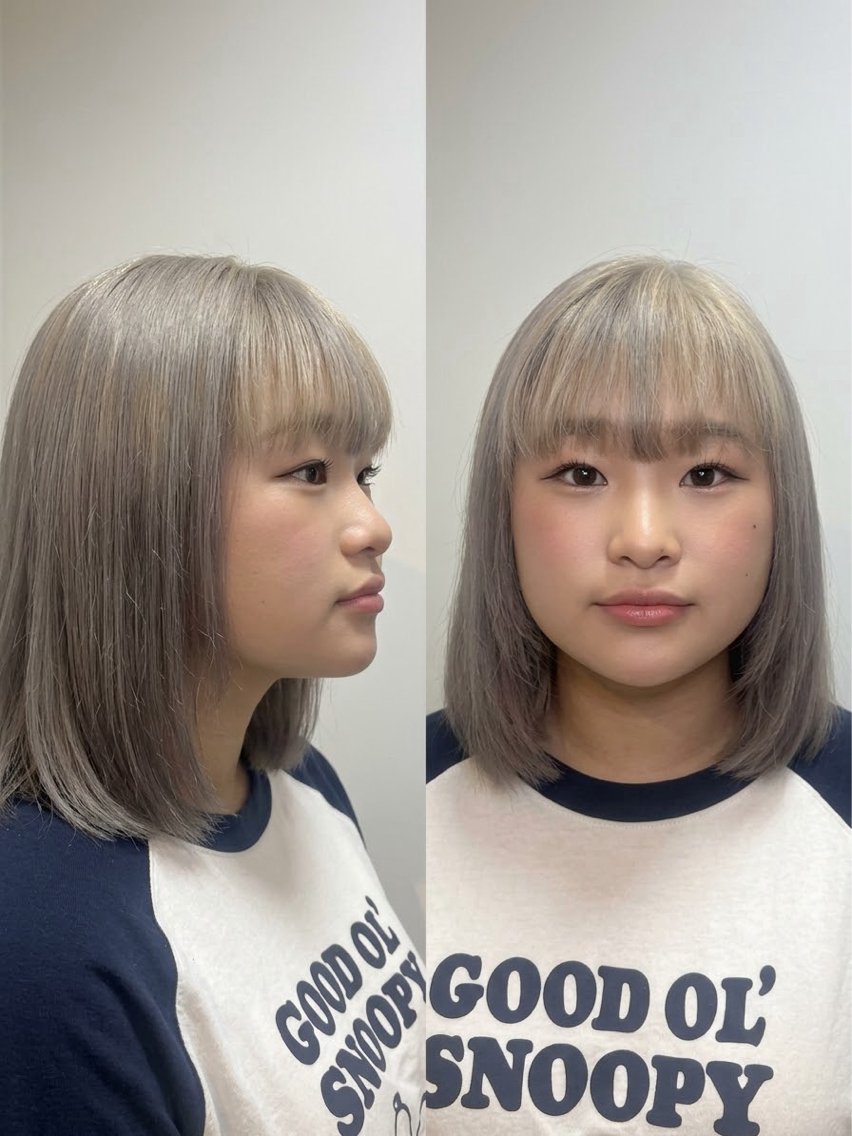 ミディアム ボブ ヘアカラー のどか 縮毛矯正/ショートのヘアスタイル