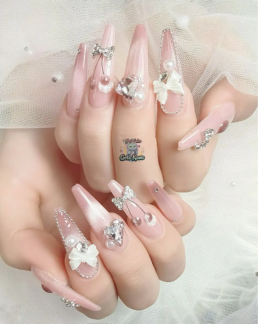ネイル マグネットネイル リボン 春ネイル ハンドネイル ハンドケア Gote Kawa nail salonのネイルデザイン