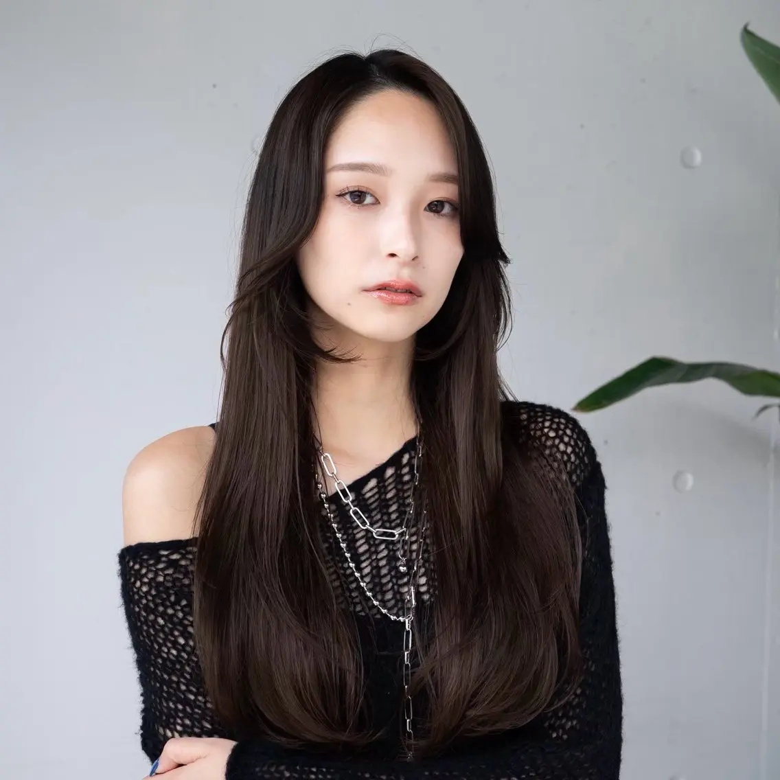 ロング カラー 透明感カラー オレンジ ヘアカラー トリートメント ムツキ/品のある 艶カラー/縮毛矯正のヘアスタイル