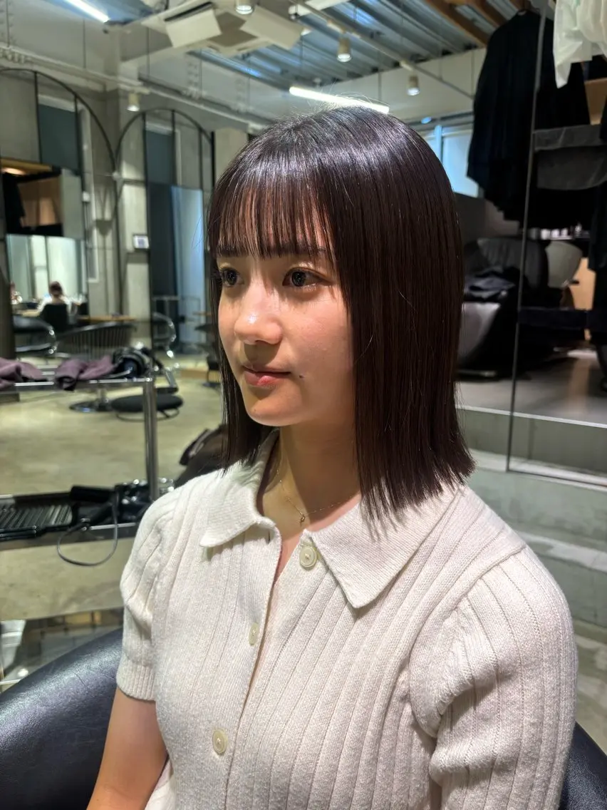 ミディアム カット 縮毛矯正 西田 美侑/ 前髪・顔周りカットのヘアスタイル