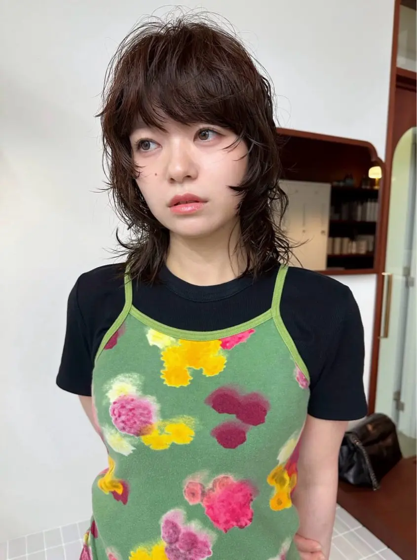 ミディアム カラー パーマ ミディアムパーマ ハイライトカラー ハイレイヤー ハイライト レイヤーカット カット ヘアカラー パーマ トリートメント パーマ /レイヤー 榛地渉馬 /矢場町のヘアスタイル