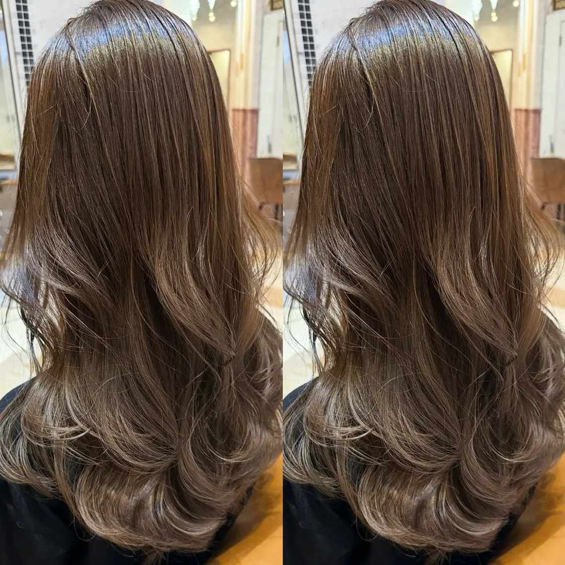 ロング カラー ベージュカラー 透明感カラー ダブルカラー ヘアカラー 艶髪/ブリーチなし 透明感カラー/たくまのヘアスタイル