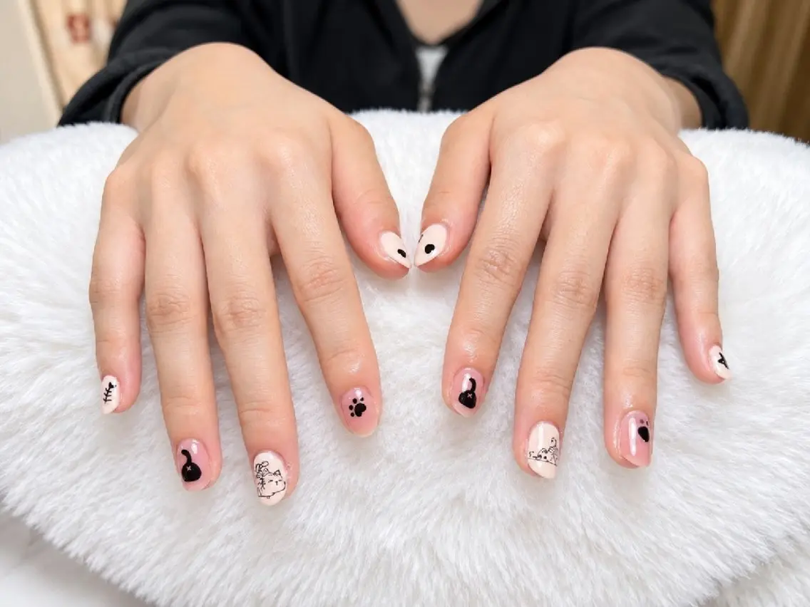 ネイル アニマル柄 韓国ネイル 持ち込み ピンク ショートネイル ハンドネイル 高山ルコ(NAIL) 店長のネイルデザイン