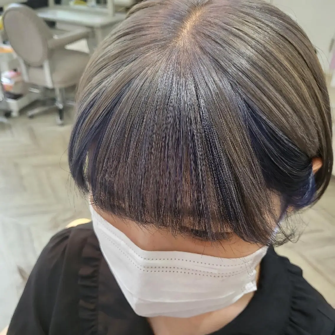 ショート カラー ヘアアレンジ ブルーカラー ネイビーカラー シルバー ナカシマ  アユミのヘアスタイル