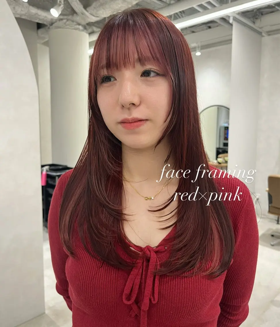 ロング カラー ヘアカラー トリートメント 梅田🫧顔周りレイヤ ー透明感カラー/未来のヘアスタイル