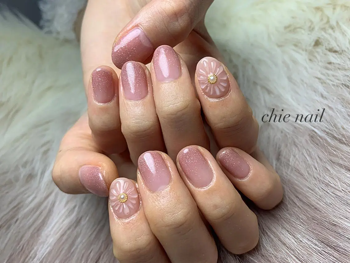 ネイル クリアネイル フラワーネイル ピンク 森ノ宮❤︎ chieのネイルデザイン