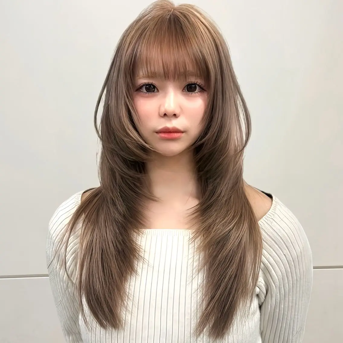ロング カラー カット ヘアカラー トリートメント 新宿/レイヤーカット 髪質改善/小顔見せのヘアスタイル