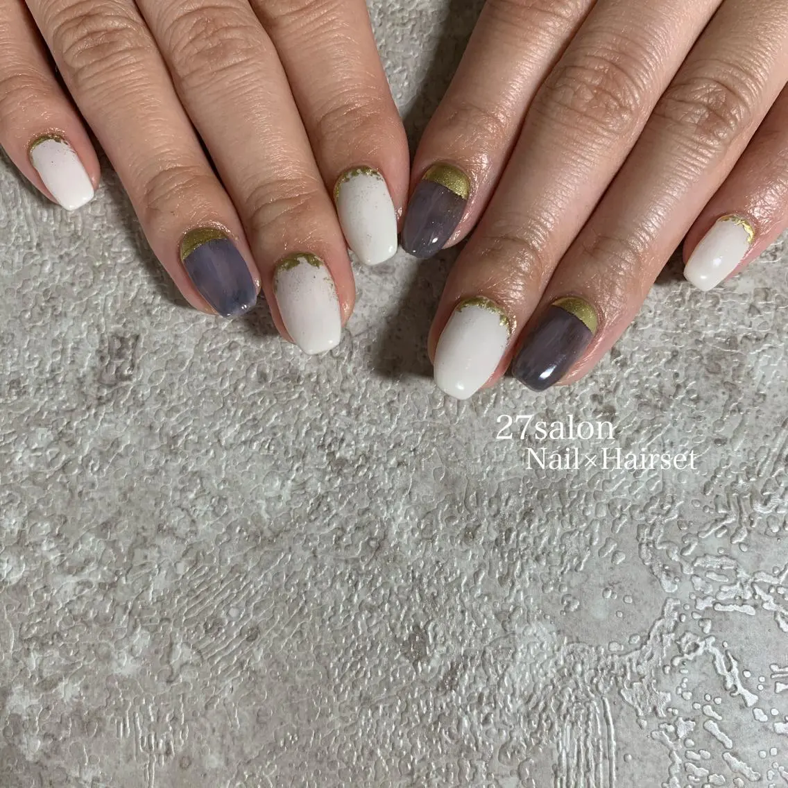 ネイル ミラーネイル ニュアンスネイル ホワイト ハンドネイル 27salon yuinaのネイルデザイン