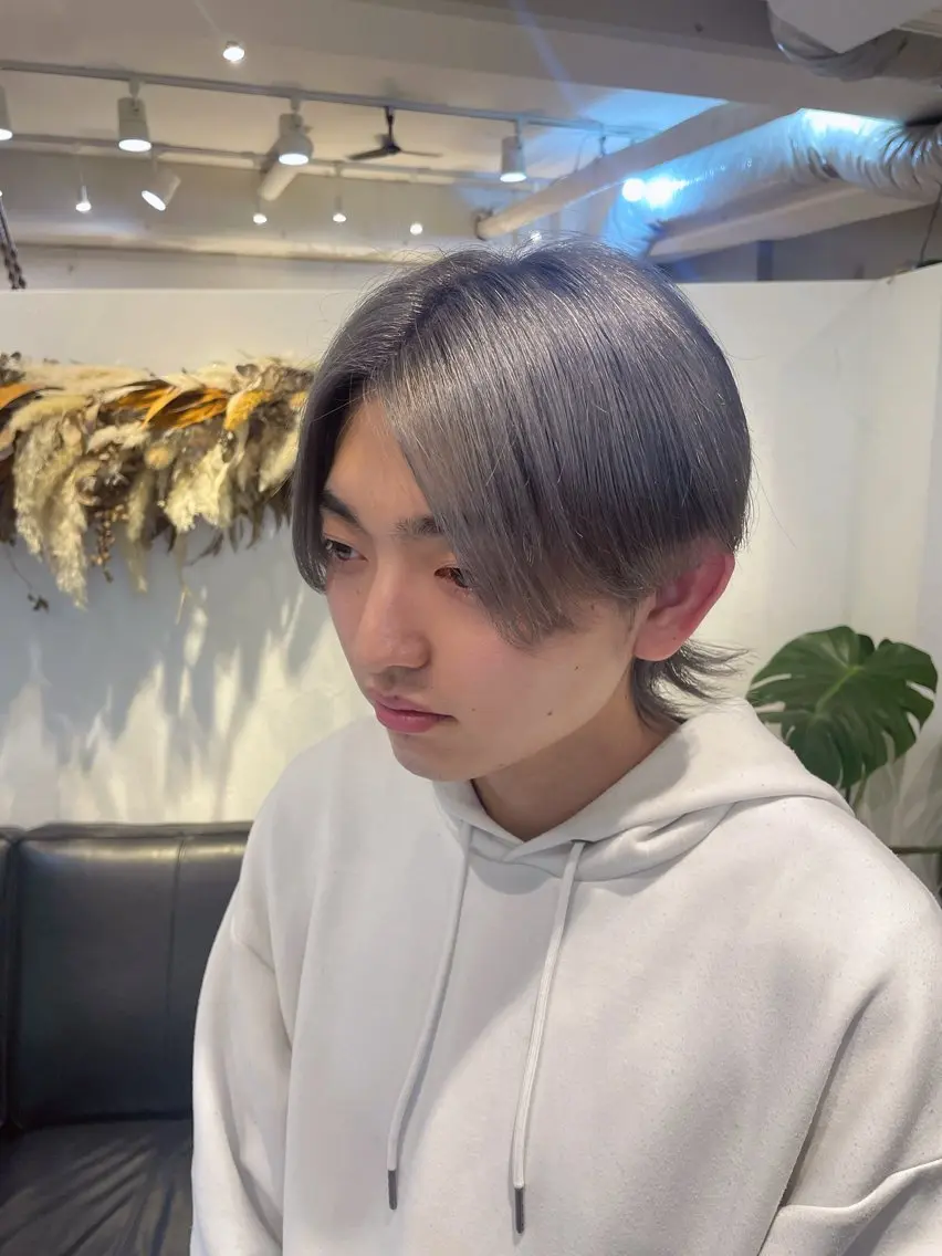 カラー メンズ メンズウルフカット シルバー ウルフカット 岩崎 つぐみのヘアスタイル