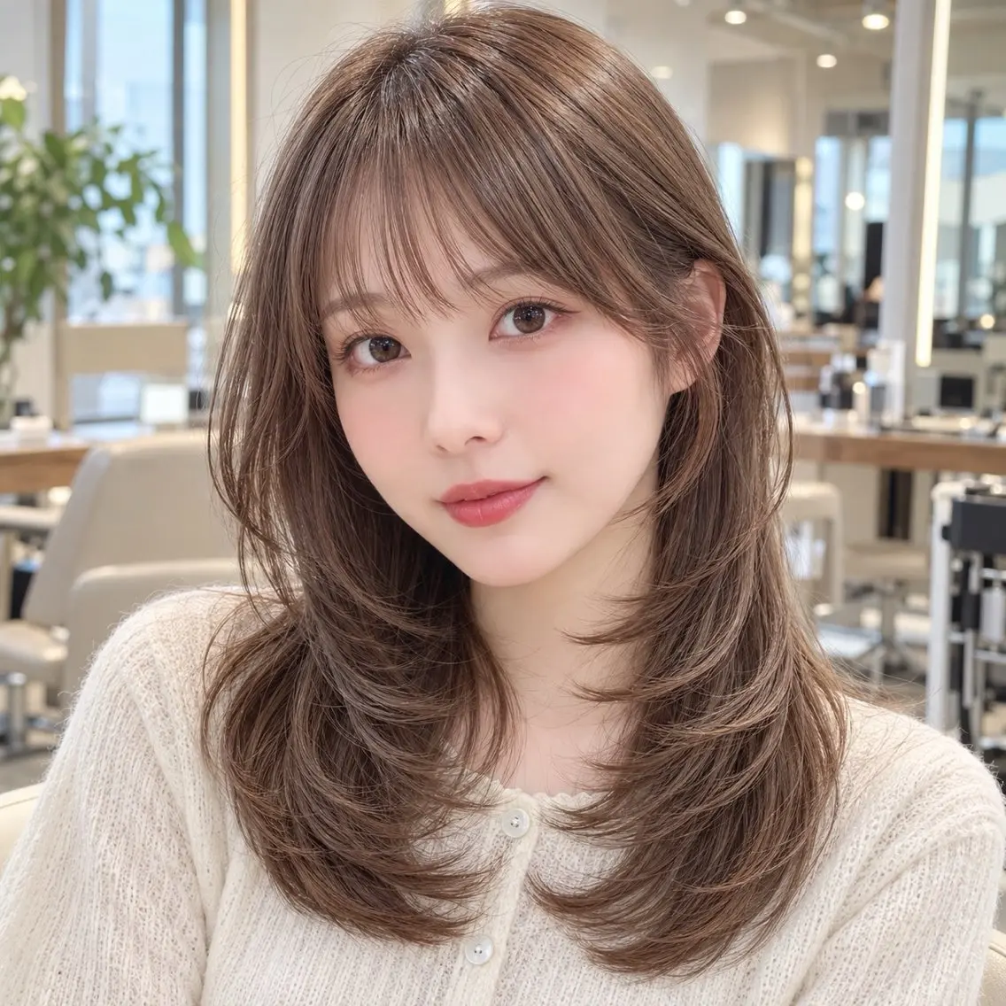 セミロング カラー ベージュカラー ブラウンカラー 透明感カラー レイヤーカット 顔周りレイヤー/透明 感カラー/難波雄雅のヘアスタイル