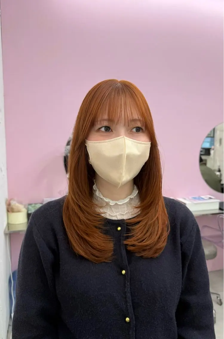 ミディアム カット ヘアカラー トリートメント 髪質改善×ブリーチ なしカラー/桃愛のヘアスタイル