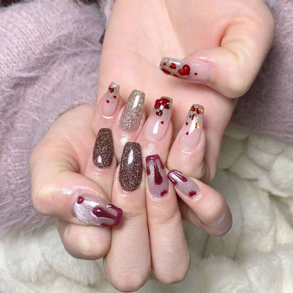 ネイル チークネイル フレンチネイル ジェルネイル ガーリー キラキラネイル ハンドネイル UM Nail Salonのネイルデザイン