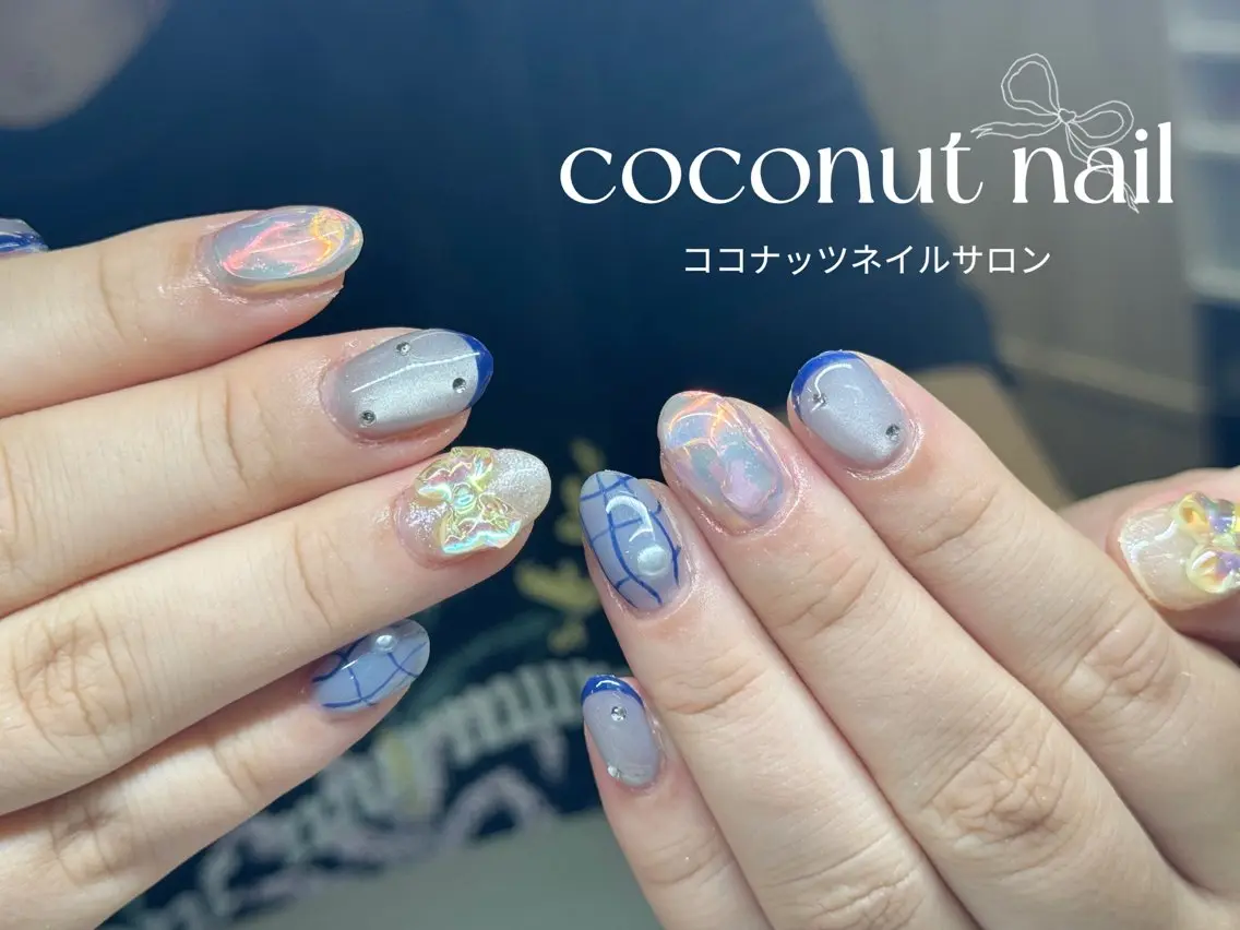 ネイル べっ甲ネイル フレンチネイル キラキラネイル マグネットネイル 大理石ネイル(マーブル) ハンドネイル 神田 ココナッツのネイルデザイン