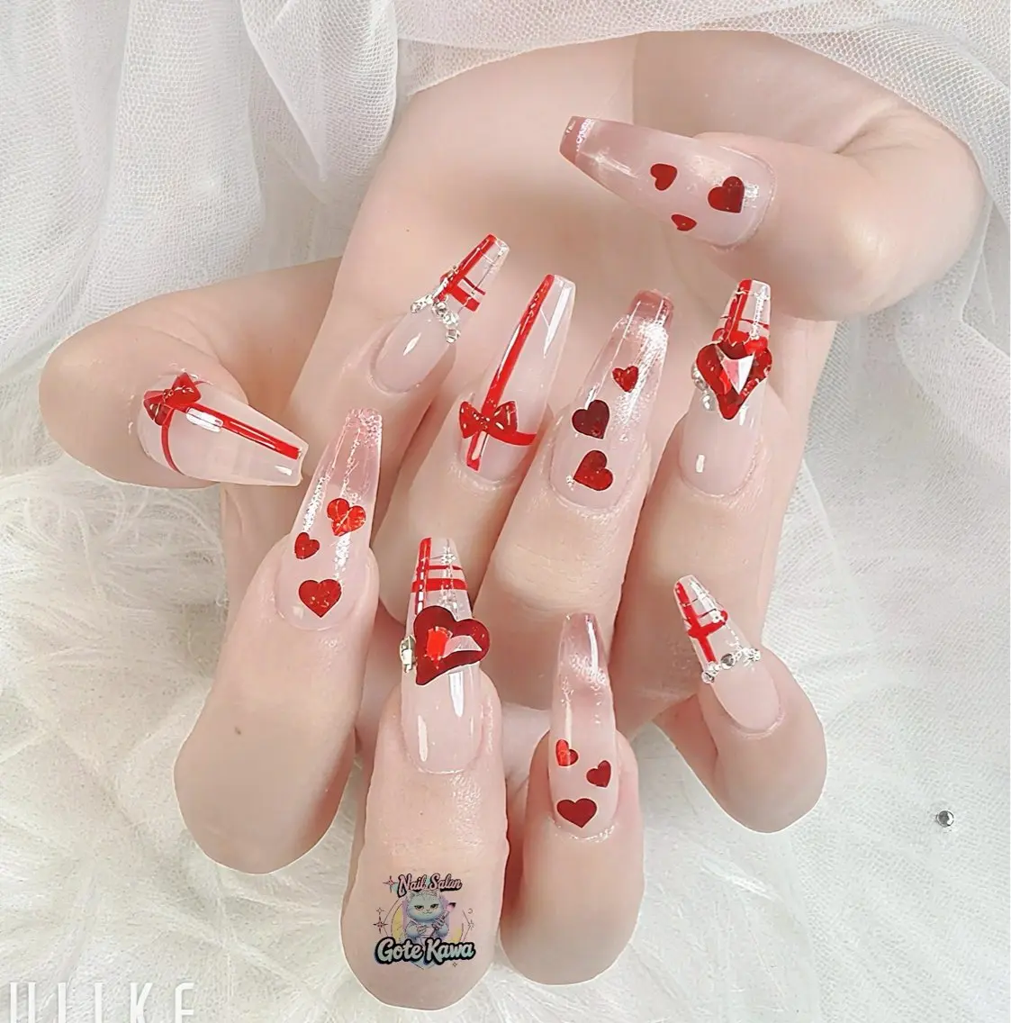 ネイル ハート マグネットネイル 赤色 バレンタイン ワンホンネイル Gote Kawa nail salonのネイルデザイン