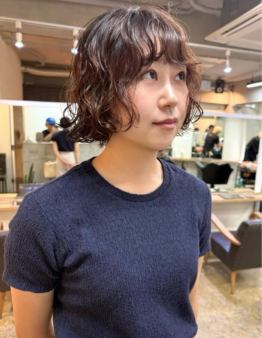 ショート パーマ ボブ ニュアンスパーマ カット ヘアカラー パーマ トリートメント 森貴裕/ベージュ/ パーマ/オリーブのヘアスタイル