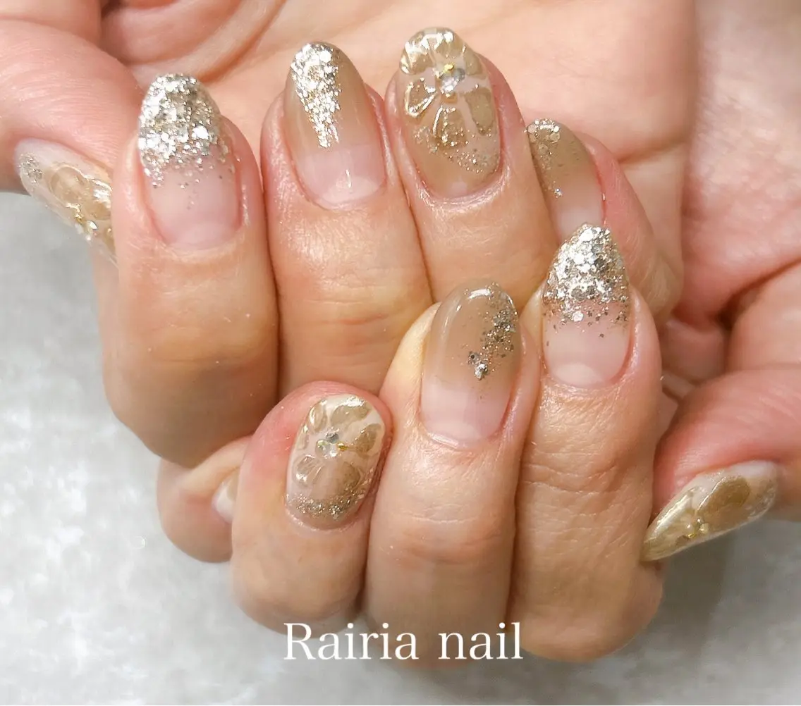 ネイル アートネイル ジェルネイル 持ち込み ニュアンスネイル パラジェル Rairia nail本八幡店のネイルデザイン