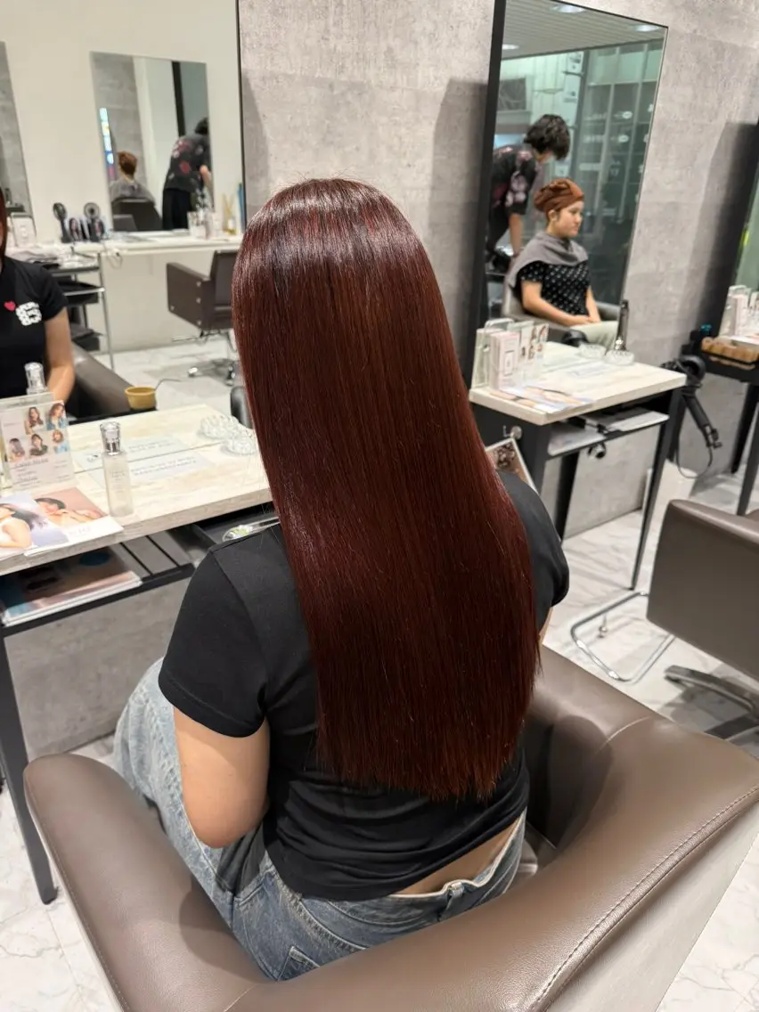 ロング カラー イルミナカラー レッドカラー ヘアカラー Grow by NYNY 馬渡 真輝のヘアスタイル