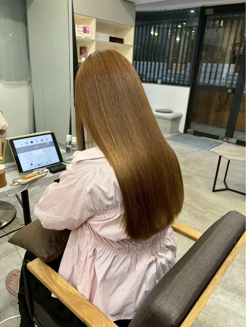 ロング パーマ 縮毛矯正 🍒モテ暖色カラー × うる艶✧ ゆなのヘアスタイル