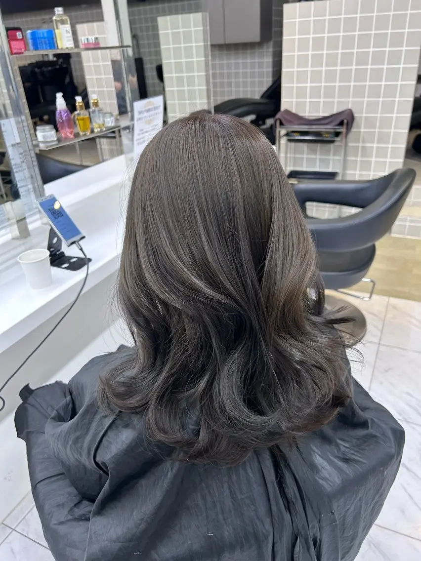 ロング カラー パーマ ヘアアレンジ メンズ キッズ ブリーチなしカラー/ ブラウン/レイヤーのヘアスタイル