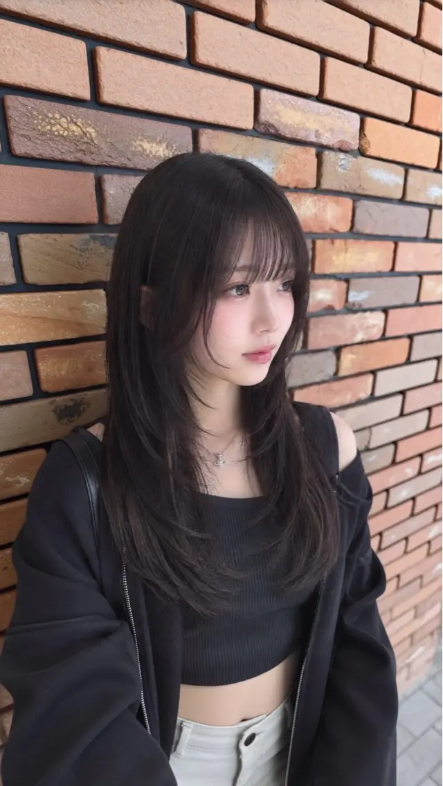 ロング 顔まわりレイヤー 伸ばしかけ 韓国風ヘア レイヤーカット ロング 似合わせカット/ 髪質改善/ 中野亘稀のヘアスタイル