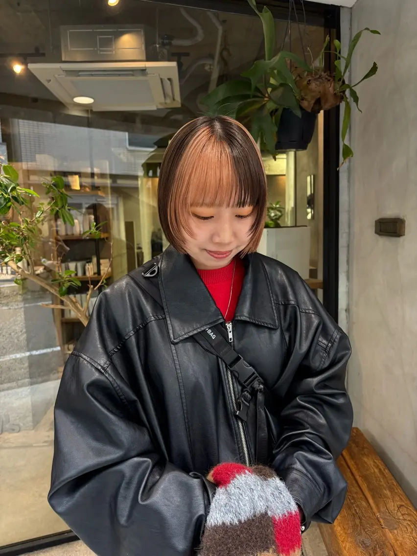 ショート ボブ 顔まわりレイヤー 顔周りカット レイヤーカット rina/岐阜/可児 透明感カラーのヘアスタイル