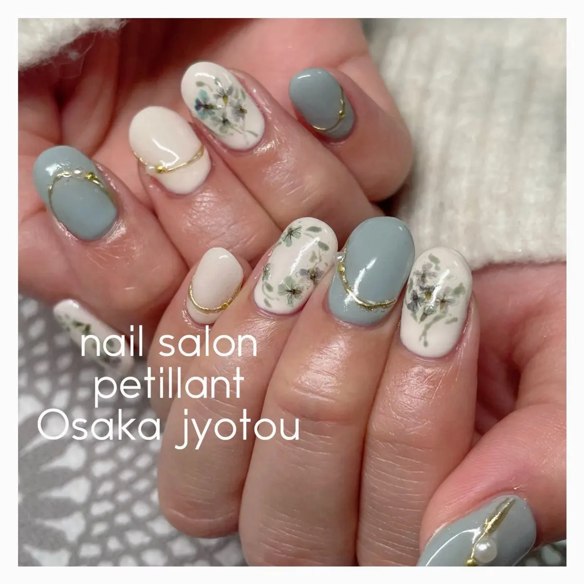 ネイル アートネイル ブルー ピンク 春ネイル nail salon petillantのネイルデザイン