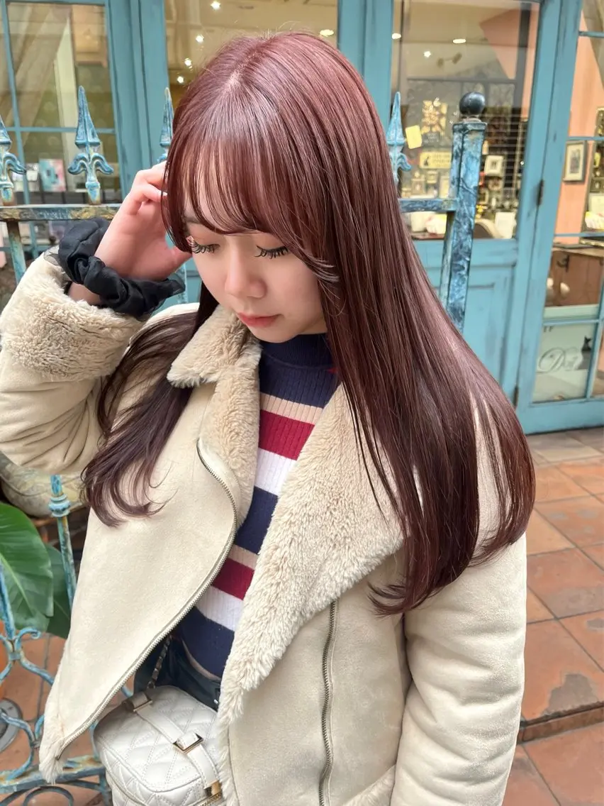 ロング カラー ブリーチ ブラウンカラー ダブルカラー ブリーチなしカラー ピンクカラー RYOKA/ 透明感カラー/韓国風のヘアスタイル