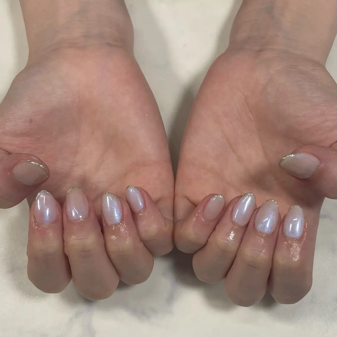 ネイル ラメ(グリッター) ホワイト ハンドネイル 心愛 Knailのネイルデザイン