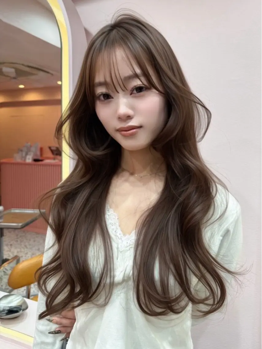 ロング カラー ベージュカラー 透明感カラー ダブルカラー グレージュ ヘーゼル ヘアカラー トリートメント yuna 原宿/透明感カラーのヘアスタイル
