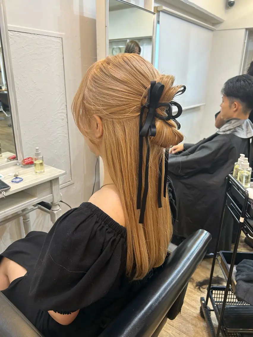ロング ボブ くびれヘア 顔周りカット 韓国風ヘア レイヤーカット ブリーチなしベージュ /ヘアセット/ミユのヘアスタイル