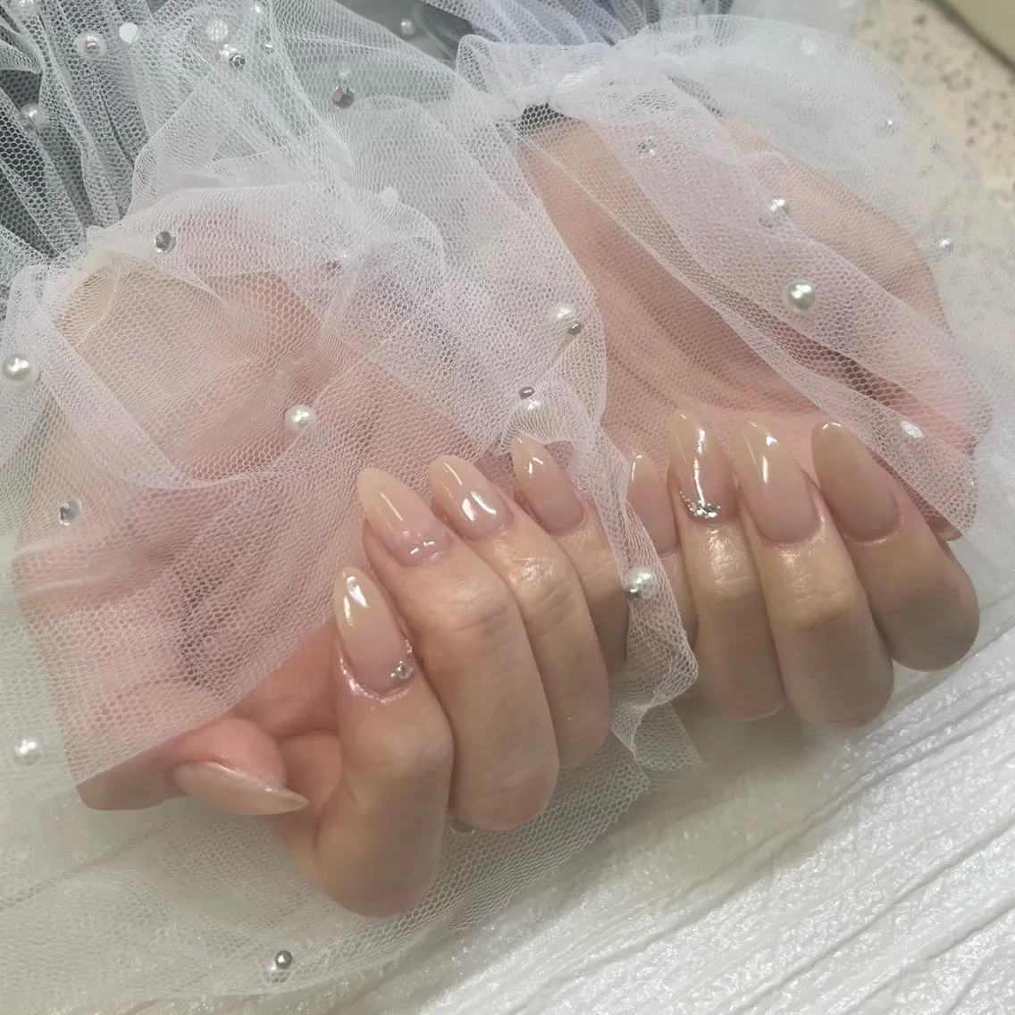 ネイル オフィスネイル ワンカラーネイル ピンク シンプルネイル ストーンネイル ハンドネイル chai 上本町 sakuraのネイルデザイン