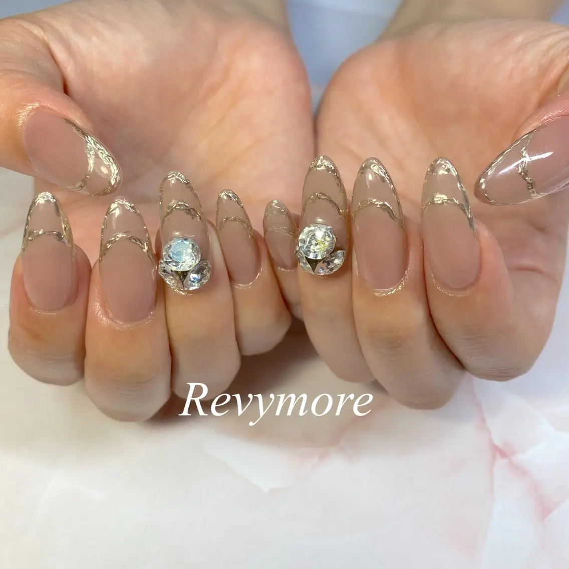 セミロング ネイル アートネイル フレンチネイル ジェルネイル ミラーネイル シンプルネイル nail salon Revymoreのネイルデザイン