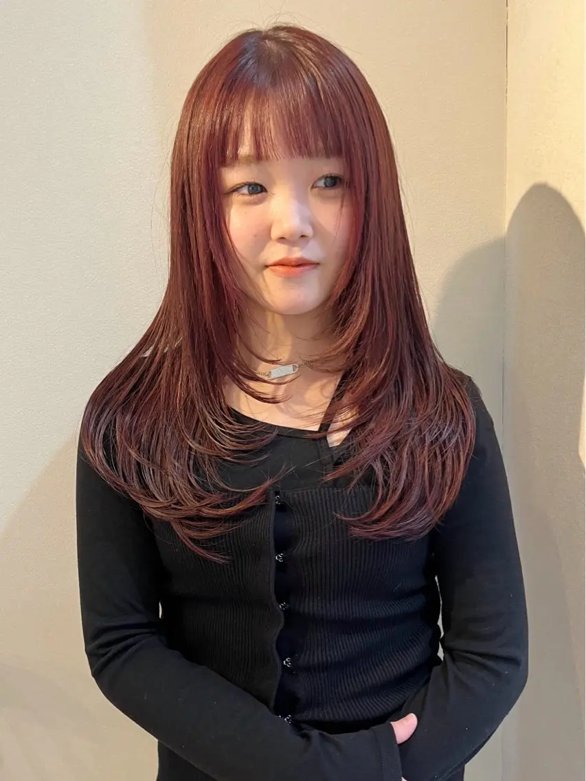 ロング レッドブラウン レイヤーカット カット ヘアカラー keshiki🦋 Nanaのヘアスタイル