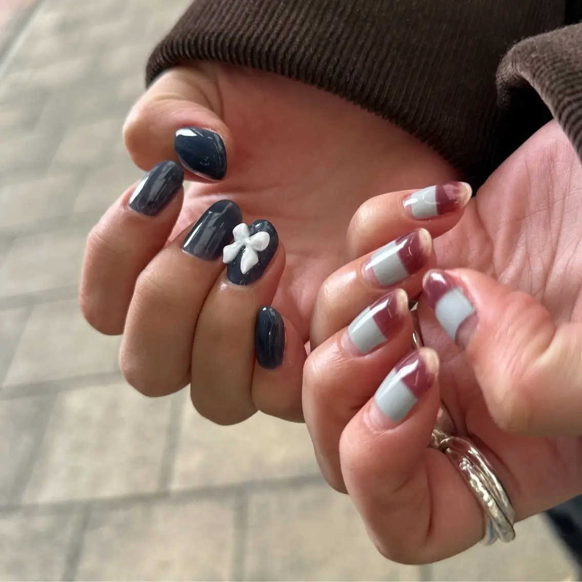 ネイル ネイビー リボン nailsalon ∞ ﾐｶﾅﾙ ∞のネイルデザイン