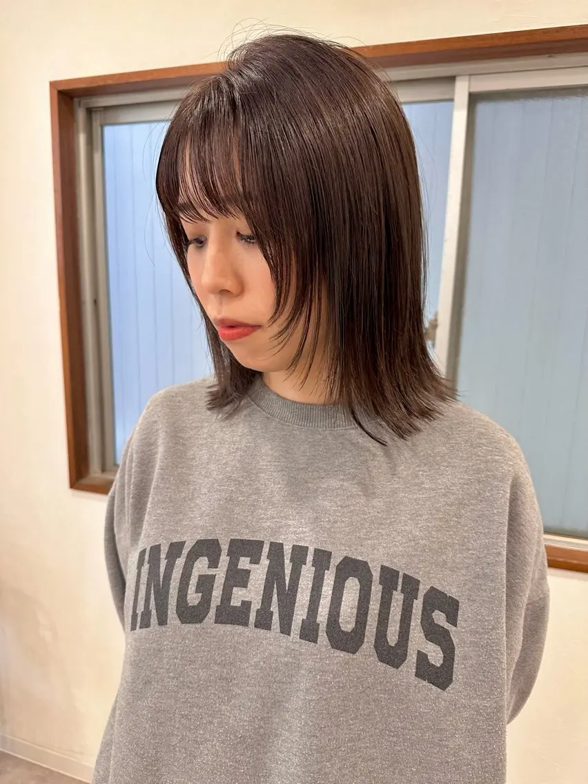 ミディアム カラー カット ヘアカラー トリートメント 白髪ぼかしハイライト レイヤー川口 元気のヘアスタイル