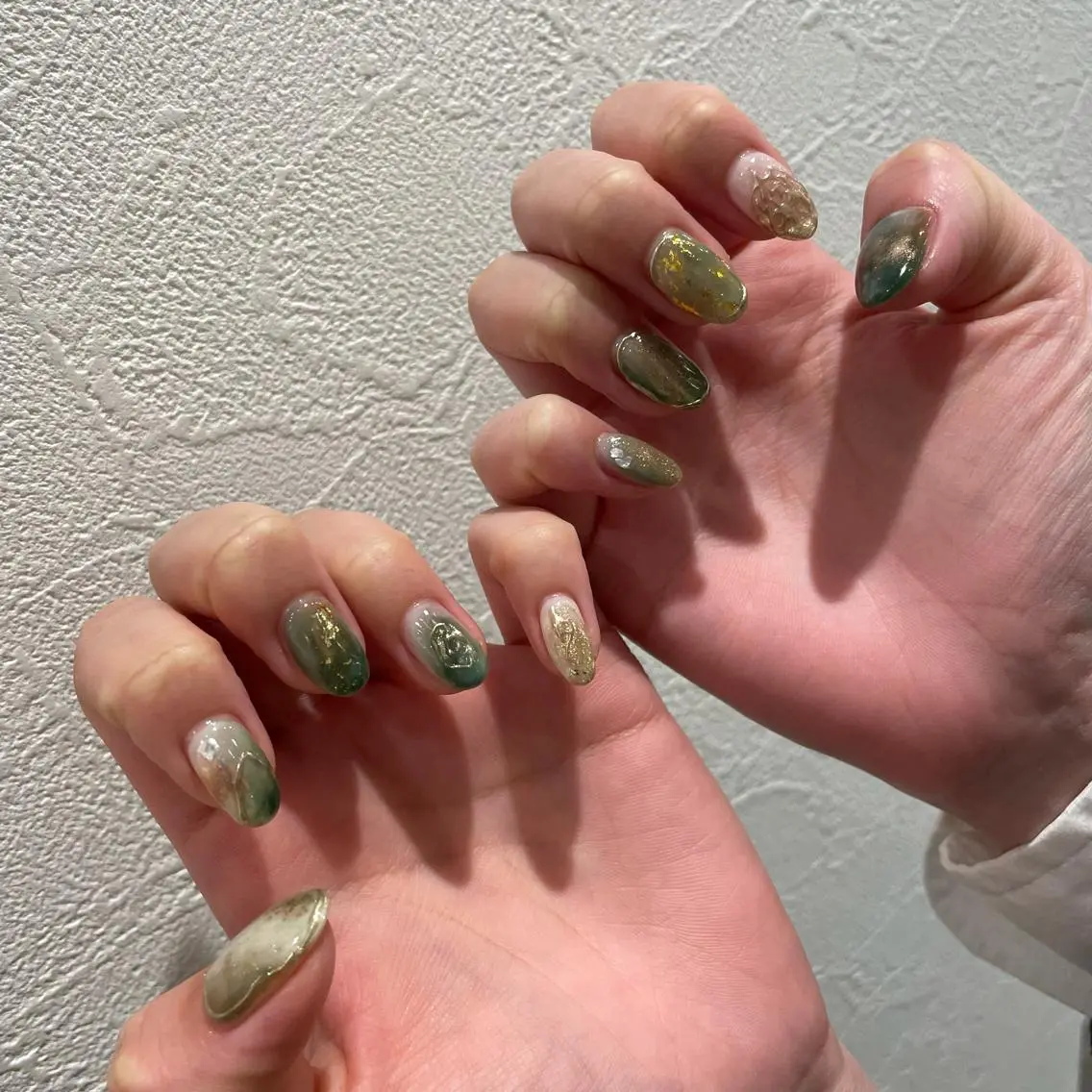 ネイル 成人式 グリーン ハンドネイル MIUNail YUMIのネイルデザイン