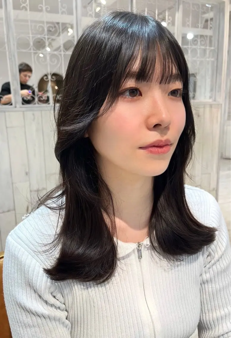 セミロング カラー くびれヘア 顔まわりレイヤー 韓国風ヘア レイヤーカット カット ヘアカラー 【韓国ヘア×透明感 カラー】笹谷 莉未のヘアスタイル