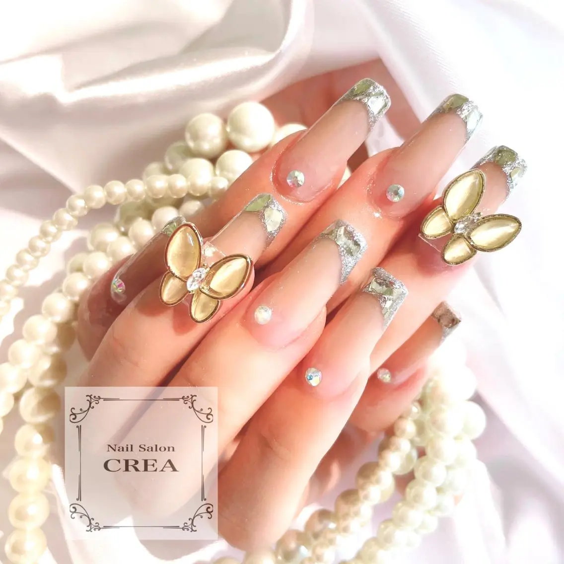 ネイル フレンチネイル ガラスフレンチ スカルプネイル NailSalon CREAのネイルデザイン