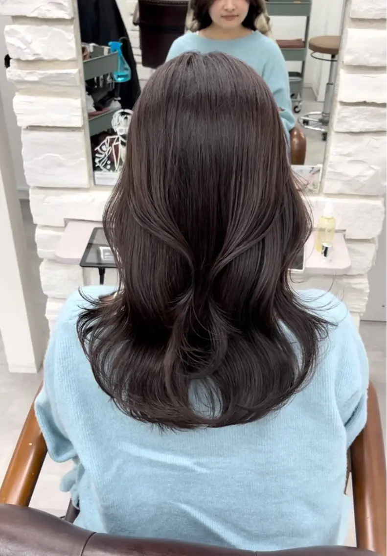 ロング カラー グレージュ カット ヘアカラー トリートメント 天王寺韓国ヘア 小山歓実のヘアスタイル