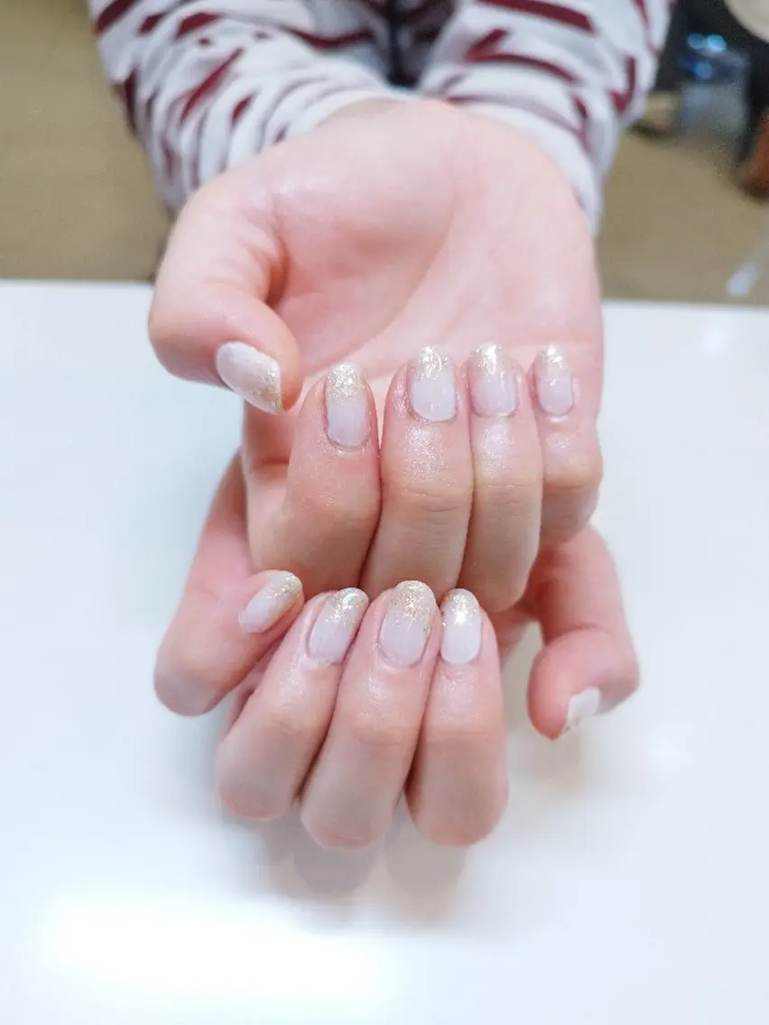 ネイル クリアネイル ゴールド ラメ(グリッター) ホワイト YOCO ネイルのネイルデザイン