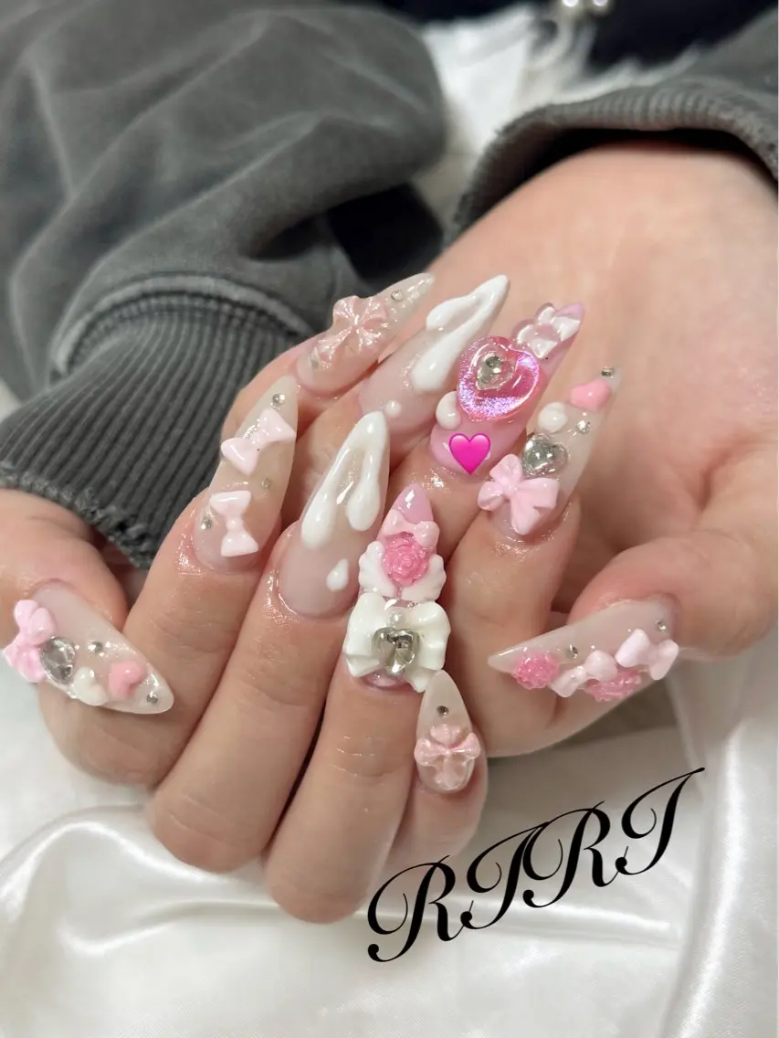 ネイル ジェルネイル ロングネイル ピンク スカルプネイル シンプルネイル ハンドネイル riri オーナーのネイルデザイン