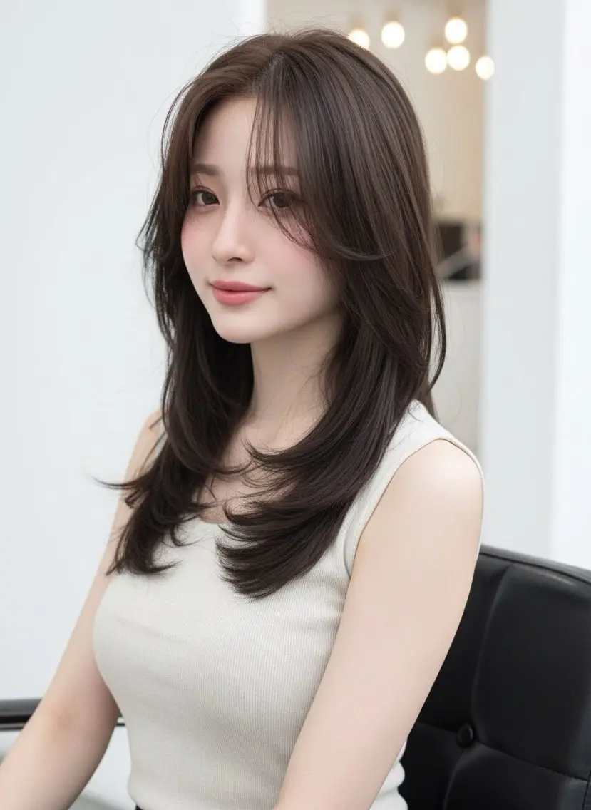 セミロング カラー ベージュカラー 透明感カラー 顔周りカット 髪質改善 韓国風ヘア カット ヘアカラー トリートメント 韓国レイヤーカット× 髪質改善ラビマーニのヘアスタイル