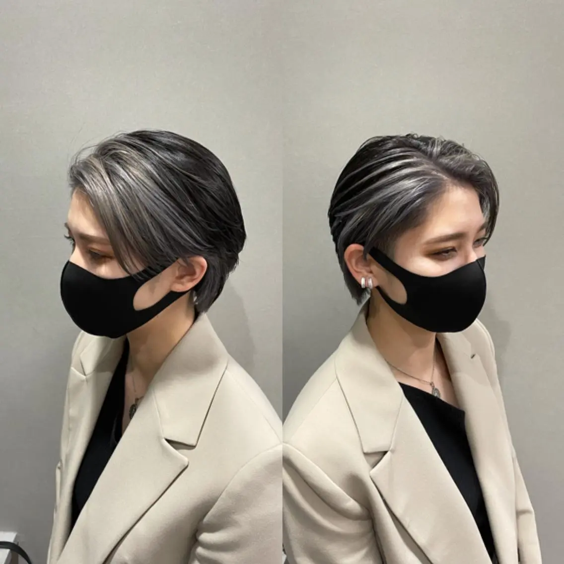 ショート カラー ミストバング  フェイスフレーミング インナーカラー シルバー 浦野 剛志のヘアスタイル