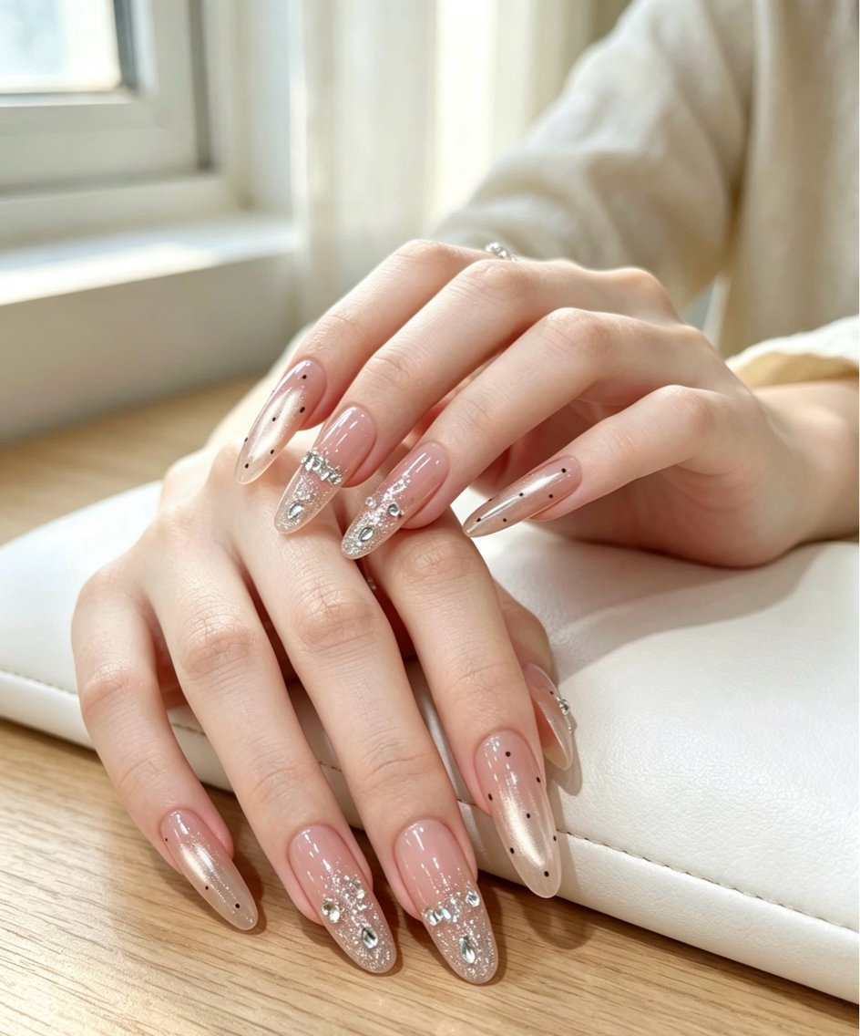 ネイル フレンチネイル ラメ(グリッター) ラメグラデーション マグネットネイル 持ち込み ハンドネイル Unicorn Nail原宿表参道のネイルデザイン